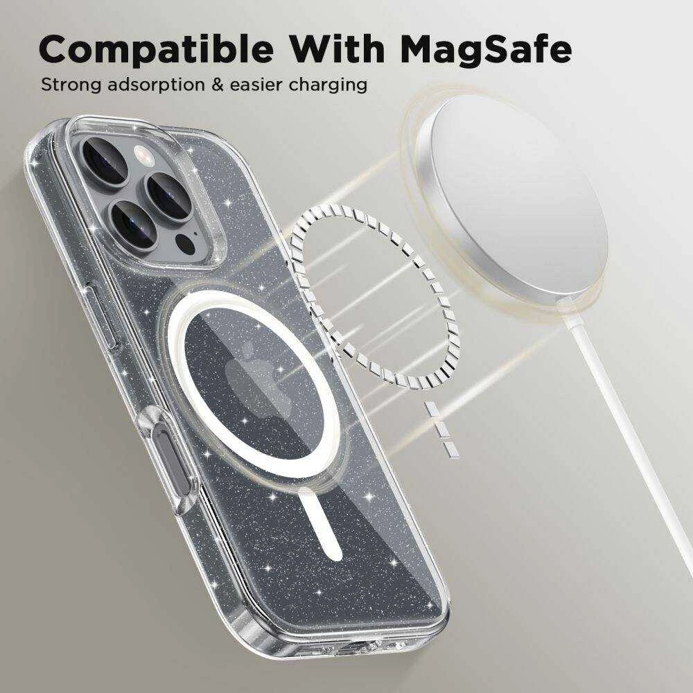Apple iPhone 16 Pro Tech-Protect FlexAir Hybrid MagSafe Glitter dėklas telefonui skaidrus