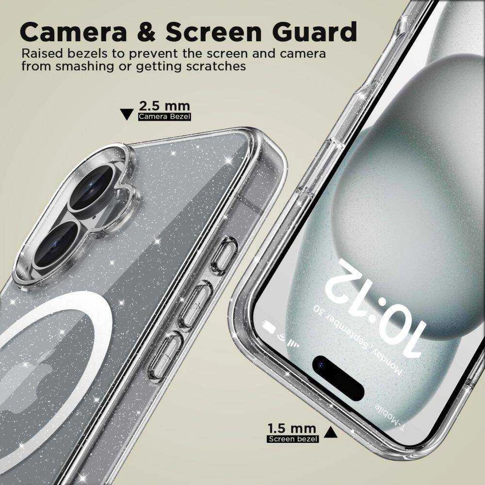 Apple iPhone 16 Tech-Protect FlexAir Hybrid MagSafe Glitter dėklas telefonui skaidrus