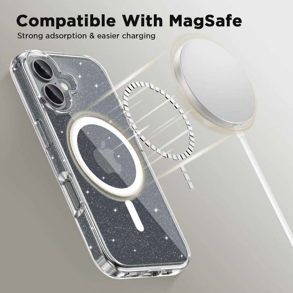 Apple iPhone 16 Tech-Protect FlexAir Hybrid MagSafe Glitter dėklas telefonui skaidrus