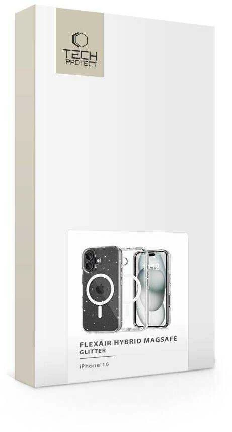 Apple iPhone 16 Tech-Protect FlexAir Hybrid MagSafe Glitter dėklas telefonui skaidrus