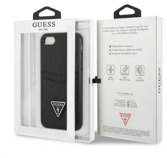 Guess GUHCI8PSATPK Apple iPhone 7/8 SE 2020 /SE 2022 kietas dėklas juodos spalvos kietas dėklas Saffiano Triangle Logo
