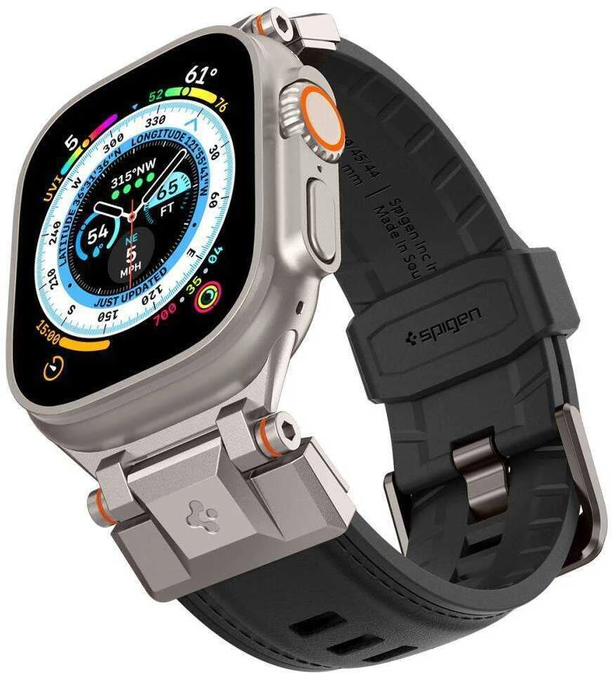 „Spigen DuraPro Armor PU“ dirželis, skirtas „Apple Watch“ 42/44/45/49 mm (juodas)