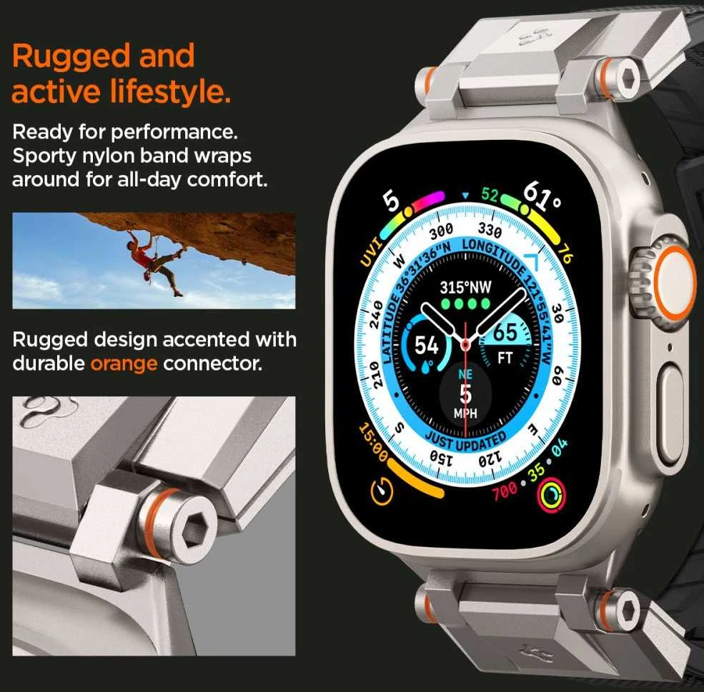 Dėklas Spigen Durapro Armor apyrankė skirta Apple Watch 4/5/6/7/8/9/SE/ Ultra (42/44/45/49 mm) – juodos spalvos