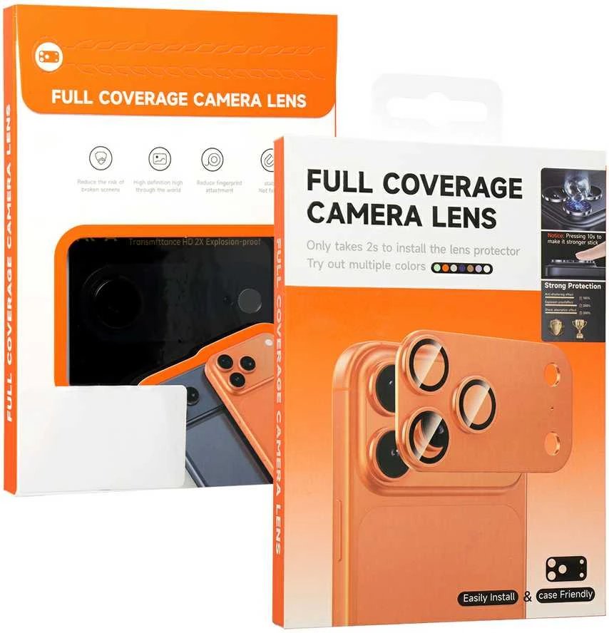 Toptel Apsauginis stiklas Aluminum Metal Camera Full Cover Lens on camera skirtas Apple iPhone 17 Pro cosmic oranžinis (camera island+mesh)