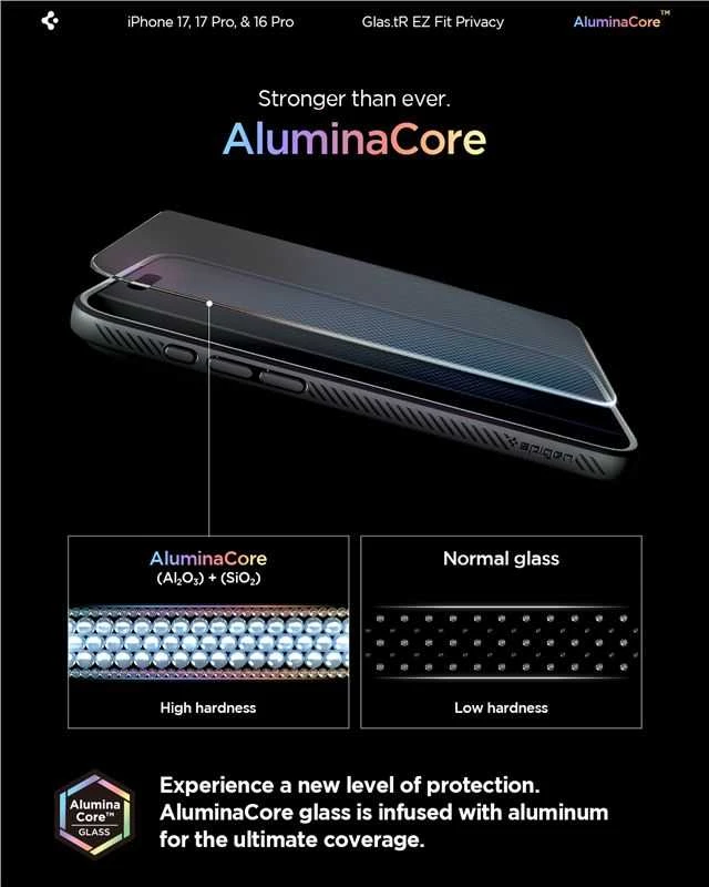 Apsauginis stiklas Apple iPhone 16 Pro / 17 / 17 Pro Spigen Glas.tr „EZ Fit” Privacy 2-pack