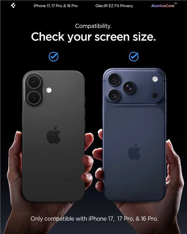 Apsauginis stiklas Apple iPhone 16 Pro / 17 / 17 Pro Spigen Glas.tr „EZ Fit” Privacy 2-pack