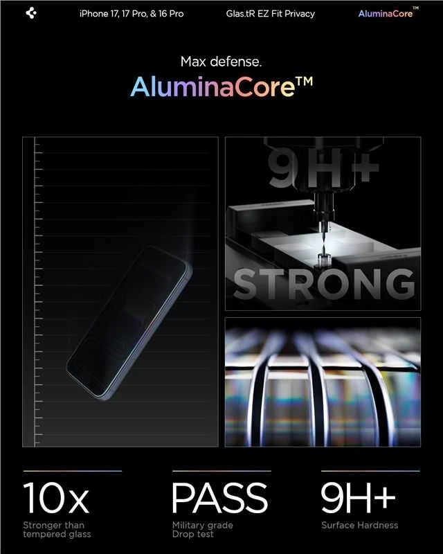 Apsauginis stiklas Apple iPhone 16 Pro / 17 / 17 Pro Spigen Glas.tr „EZ Fit” Privacy 2-pack