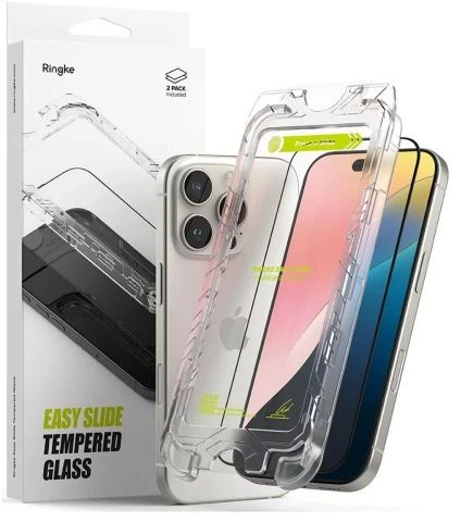 Ringke iPhone 16 Pro ekrano apsauga Premium Easy Slide grūdintas stiklas 9H su montavimo rėmeliu (2 vnt.) skaidrus