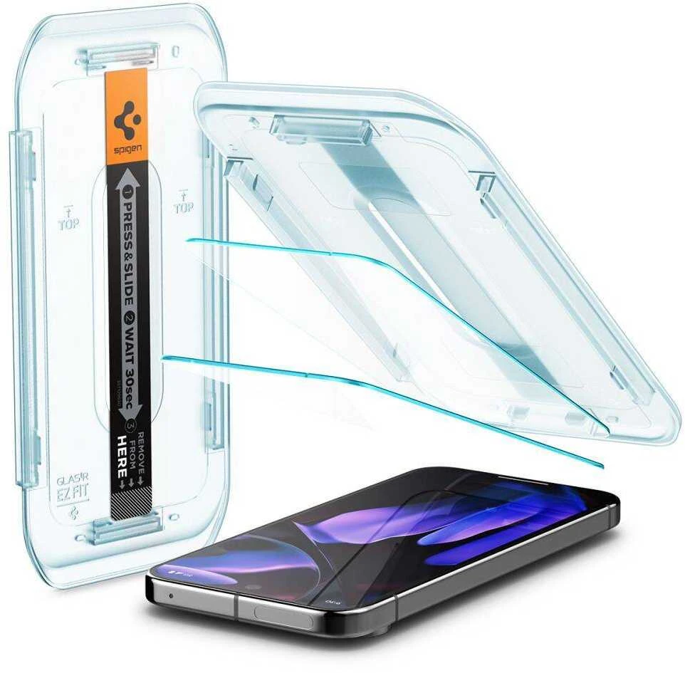 Apsauginis stiklas Google Pixel 9 / 9 Pro Spigen Glas.tr „EZ Fit” 2 vnt. Clear