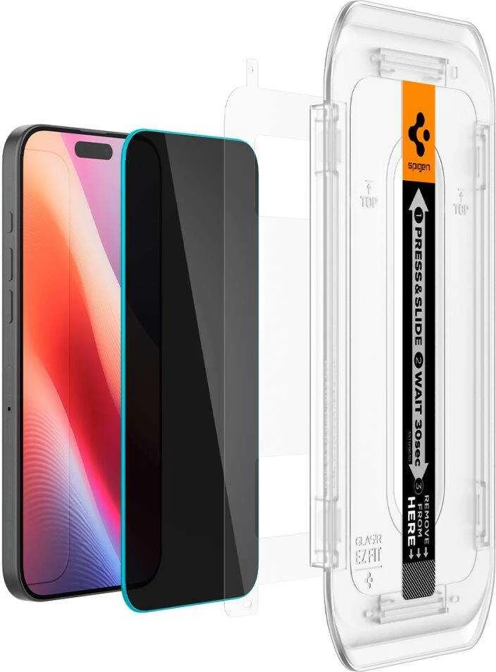 Apsauginis stiklas Apple iPhone 16 Pro / 17 / 17 Pro Spigen Glas.tr „EZ Fit” Privacy 2-pack
