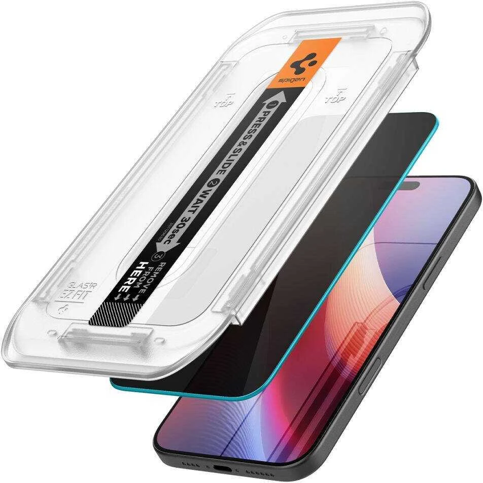 Apsauginis stiklas Apple iPhone 16 Pro / 17 / 17 Pro Spigen Glas.tr „EZ Fit” Privacy 2-pack