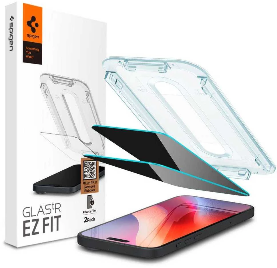 Apsauginis stiklas Apple iPhone 16 Pro / 17 / 17 Pro Spigen Glas.tr „EZ Fit” Privacy 2-pack