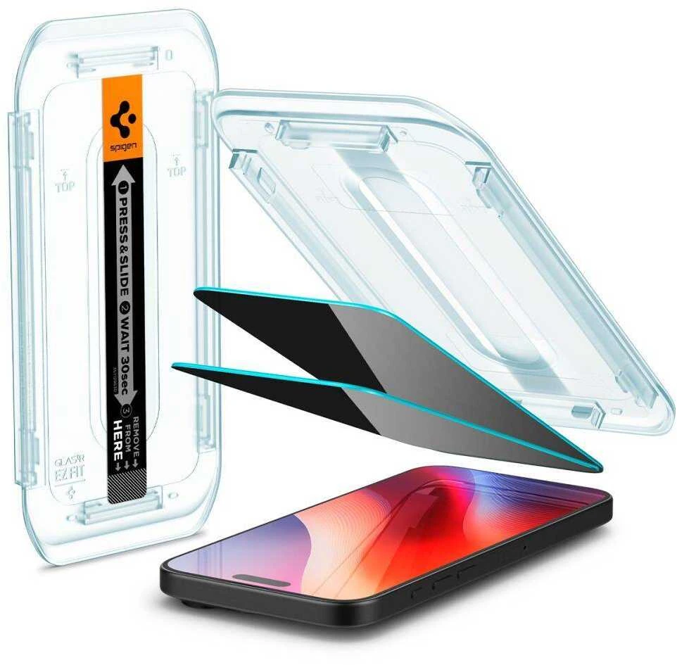 Apsauginis stiklas Apple iPhone 16 Pro / 17 / 17 Pro Spigen Glas.tr „EZ Fit” Privacy 2-pack