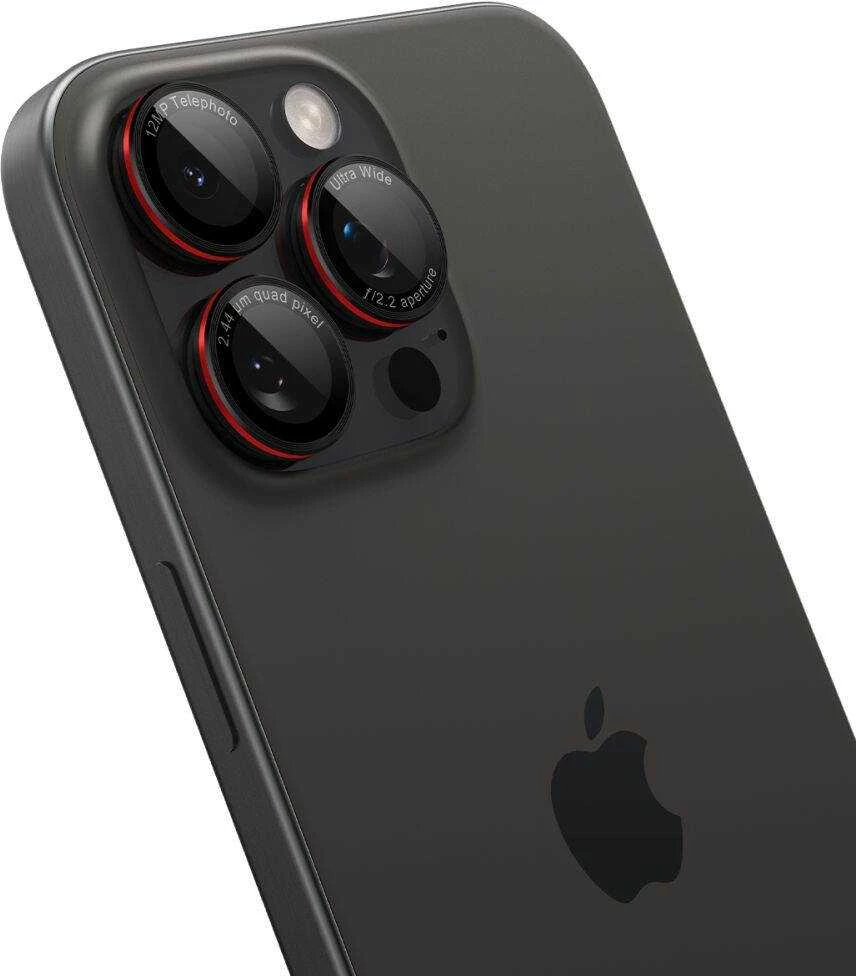 Apsauginis stiklas kamerai Apple iPhone 14 Pro / 14 Pro Max / 15 Pro / 15 Pro Max / 16 Pro / 16 Pro Max / 17 Pro / 17 Pro Max Spigen Optik Pro L-Series Glas.tr „EZ FIT” kameros apsauga 2 vnt. juodas