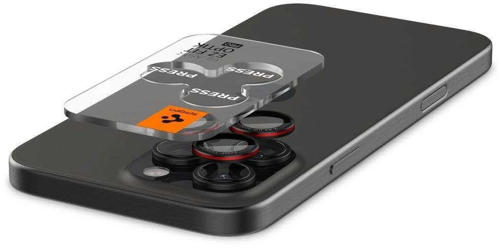 Apsauginis stiklas kamerai Apple iPhone 14 Pro / 14 Pro Max / 15 Pro / 15 Pro Max / 16 Pro / 16 Pro Max / 17 Pro / 17 Pro Max Spigen Optik Pro L-Series Glas.tr „EZ FIT” kameros apsauga 2 vnt. juodas