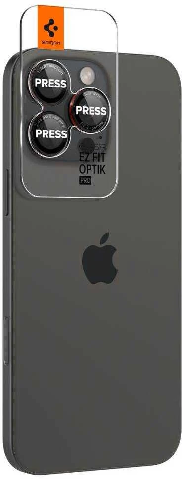 Apsauginis stiklas kamerai Apple iPhone 14 Pro / 14 Pro Max / 15 Pro / 15 Pro Max / 16 Pro / 16 Pro Max / 17 Pro / 17 Pro Max Spigen Optik Pro L-Series Glas.tr „EZ FIT” kameros apsauga 2 vnt. juodas