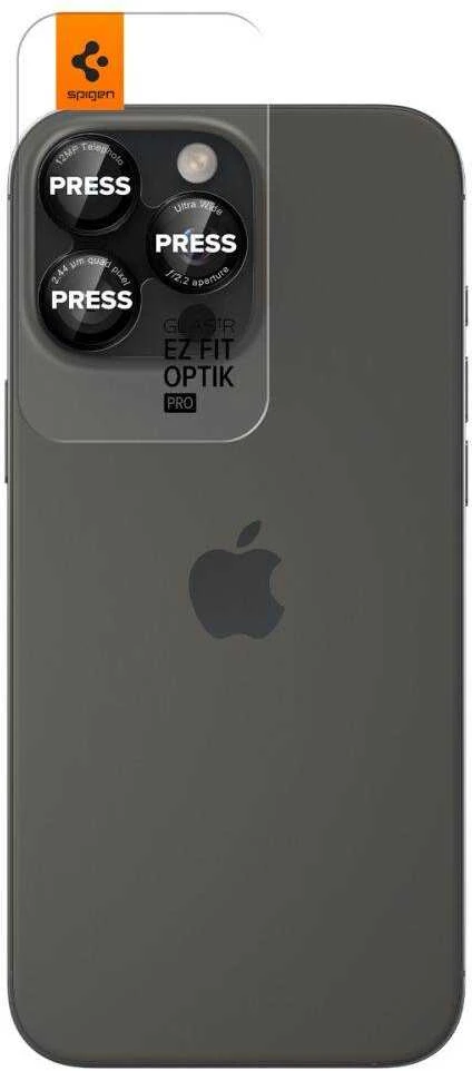 Apsauginis stiklas kamerai Apple iPhone 14 Pro / 14 Pro Max / 15 Pro / 15 Pro Max / 16 Pro / 16 Pro Max / 17 Pro / 17 Pro Max Spigen Optik Pro L-Series Glas.tr „EZ FIT” kameros apsauga 2 vnt. juodas