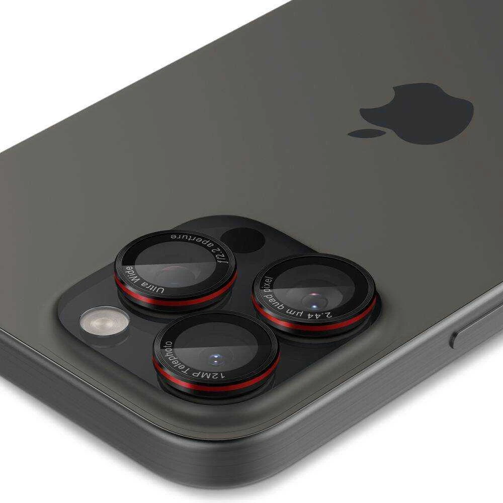 Apsauginis stiklas kamerai Apple iPhone 14 Pro / 14 Pro Max / 15 Pro / 15 Pro Max / 16 Pro / 16 Pro Max / 17 Pro / 17 Pro Max Spigen Optik Pro L-Series Glas.tr „EZ FIT” kameros apsauga 2 vnt. juodas