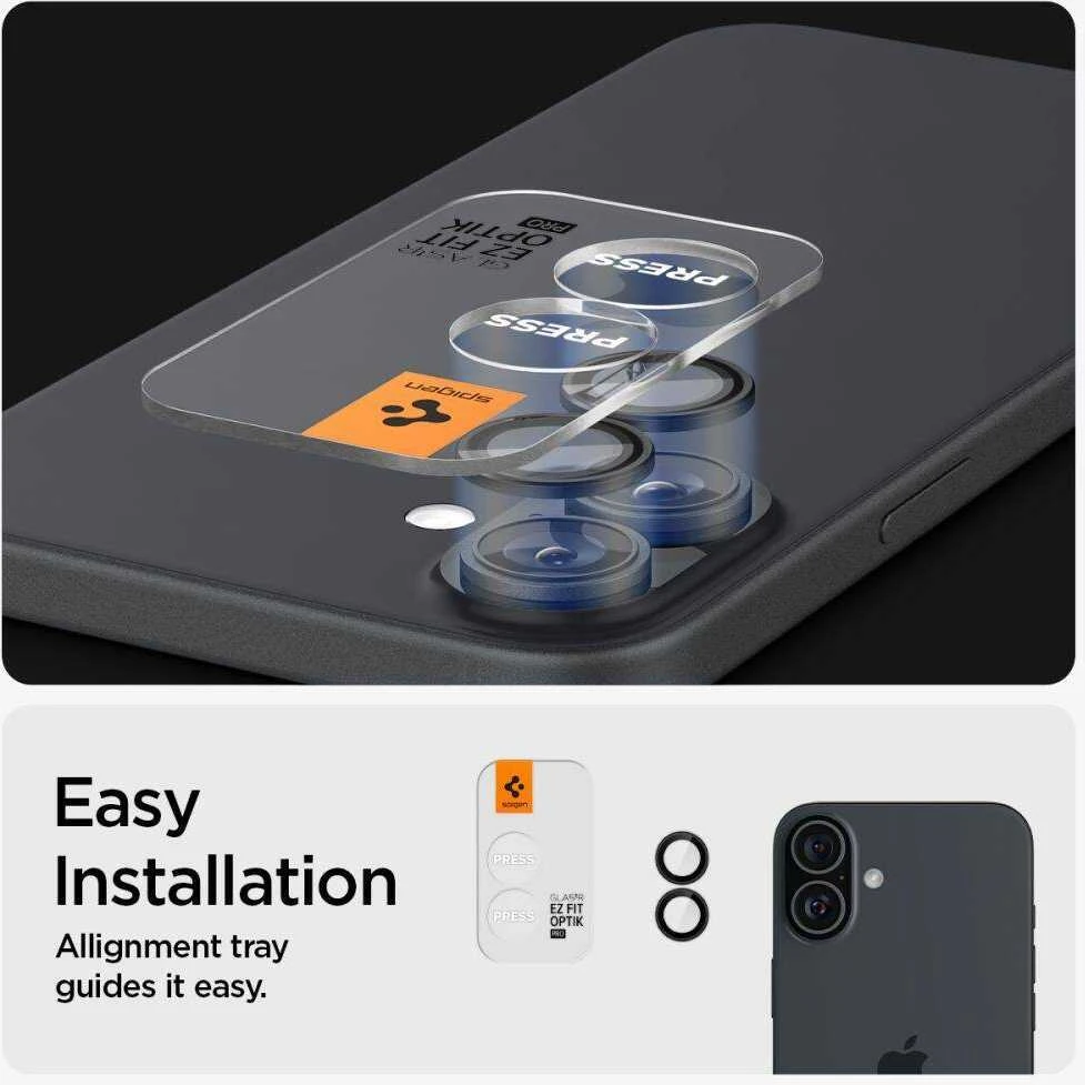 Apsauginis stiklas kamerai Apple iPhone 16 / Apple iPhone 16 Plus / 17 Spigen Optik Glas.tr kameros apsauga 2 vnt. juodas