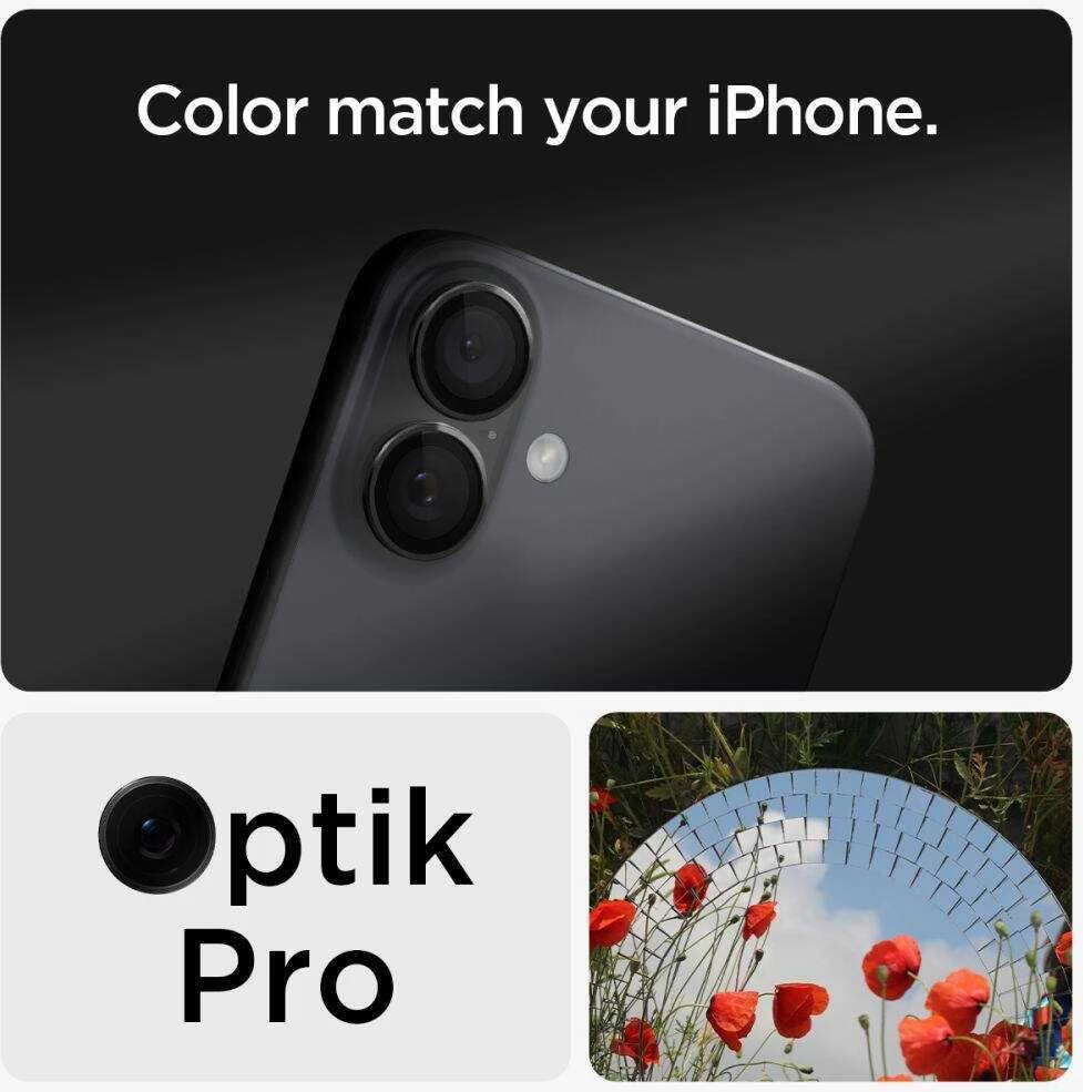 Apsauginis stiklas kamerai Apple iPhone 16 / Apple iPhone 16 Plus / 17 Spigen Optik Glas.tr kameros apsauga 2 vnt. juodas