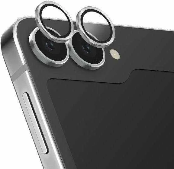 UNIQ Optix aliuminio fotoaparato objektyvo apsauga Samsung Z Flip6 F741 blizgantis baltos spalvos fotoaparato objektyvo apsauga su