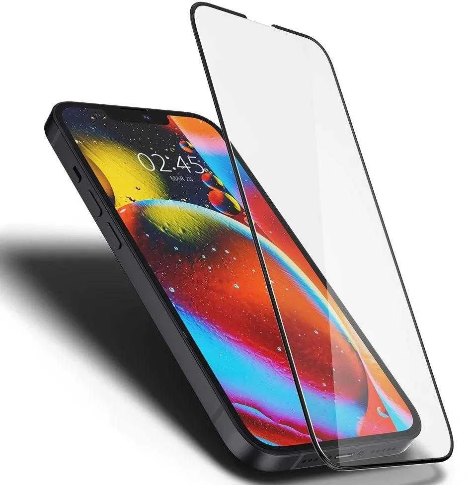 Apsauginis stiklas Spigen GLASS FC Apple iPhone 13 / 13 Pro / 14 su juodos spalvos krašteliu