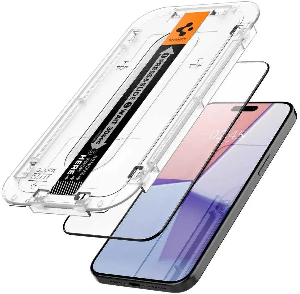 Apsauginis stiklas Spigen GLAS.TR „EZ FIT” FC 2-PACK Apple iPhone 15 Pro Juodas