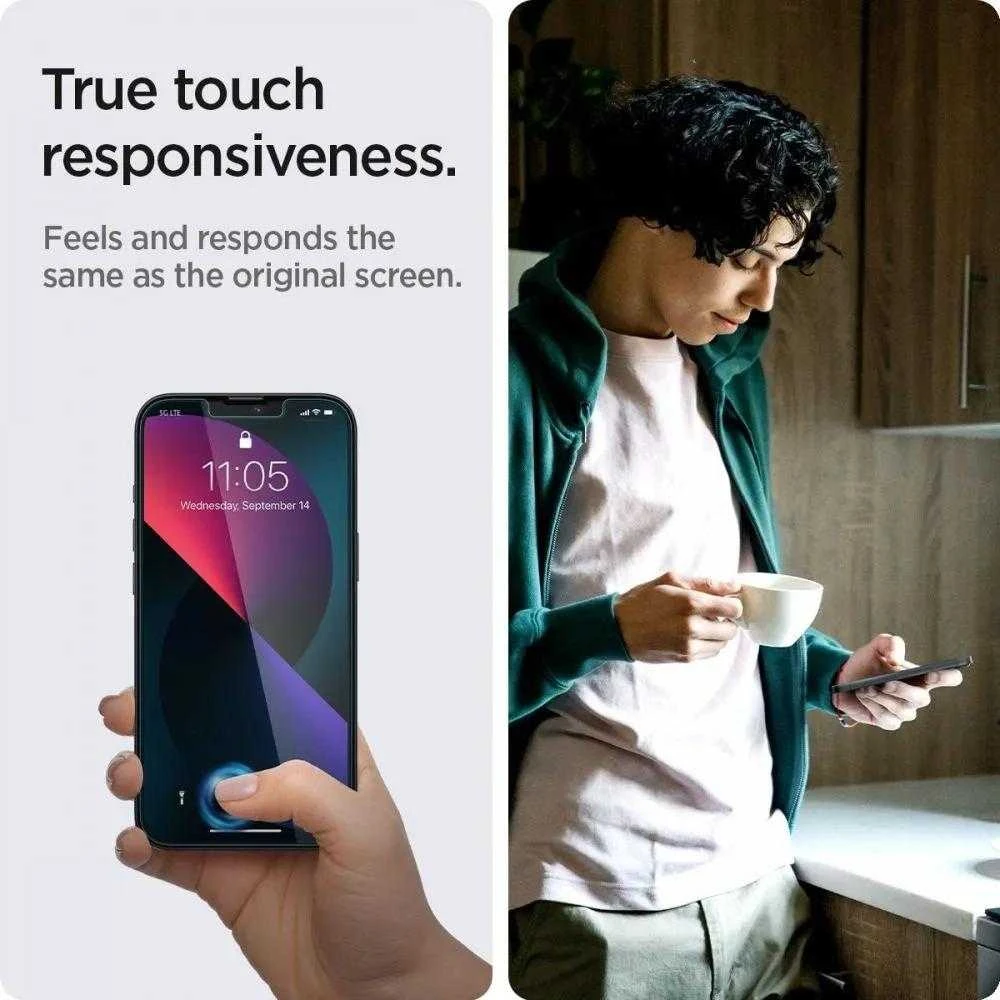Apsauginis stiklas Spigen GLAS.TR „EZ FIT” 2-pack Apple iPhone 13 / 13 PRO PRIVACY