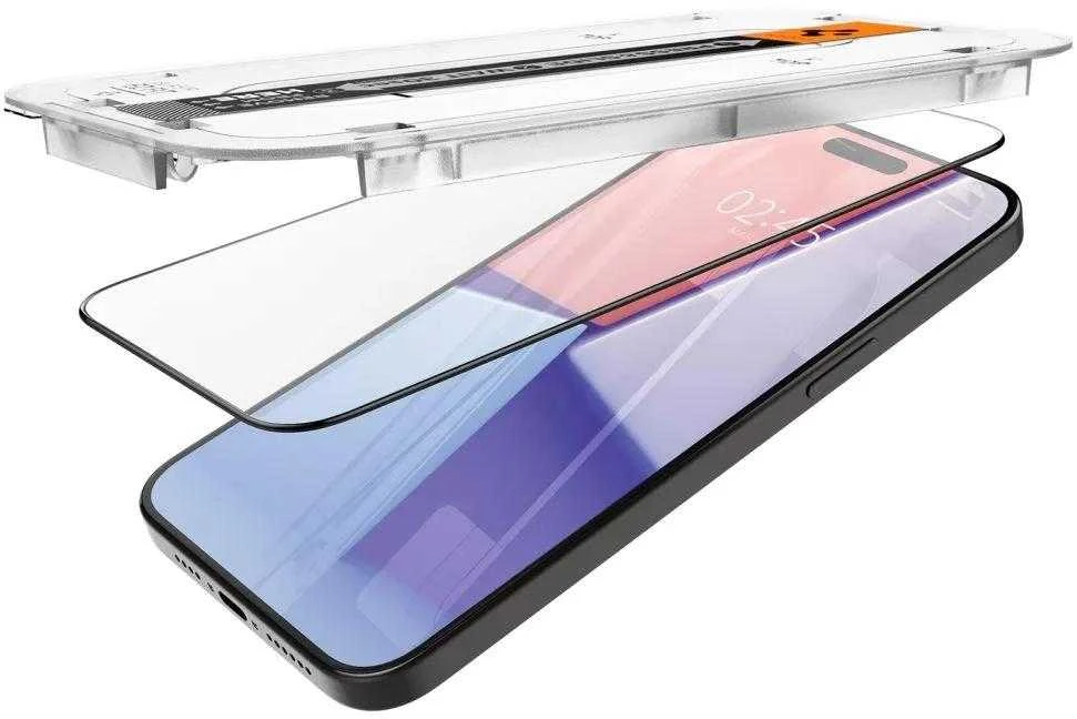 Apsauginis stiklas Spigen GLAS.TR „EZ FIT” FC 2-PACK Apple iPhone 15 Pro Juodas