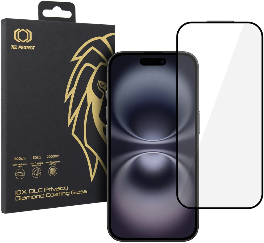 Grūdintas stiklas „Tel Protect 10X HD DLC“ deimantinė danga, skirta „iPhone 16/15“