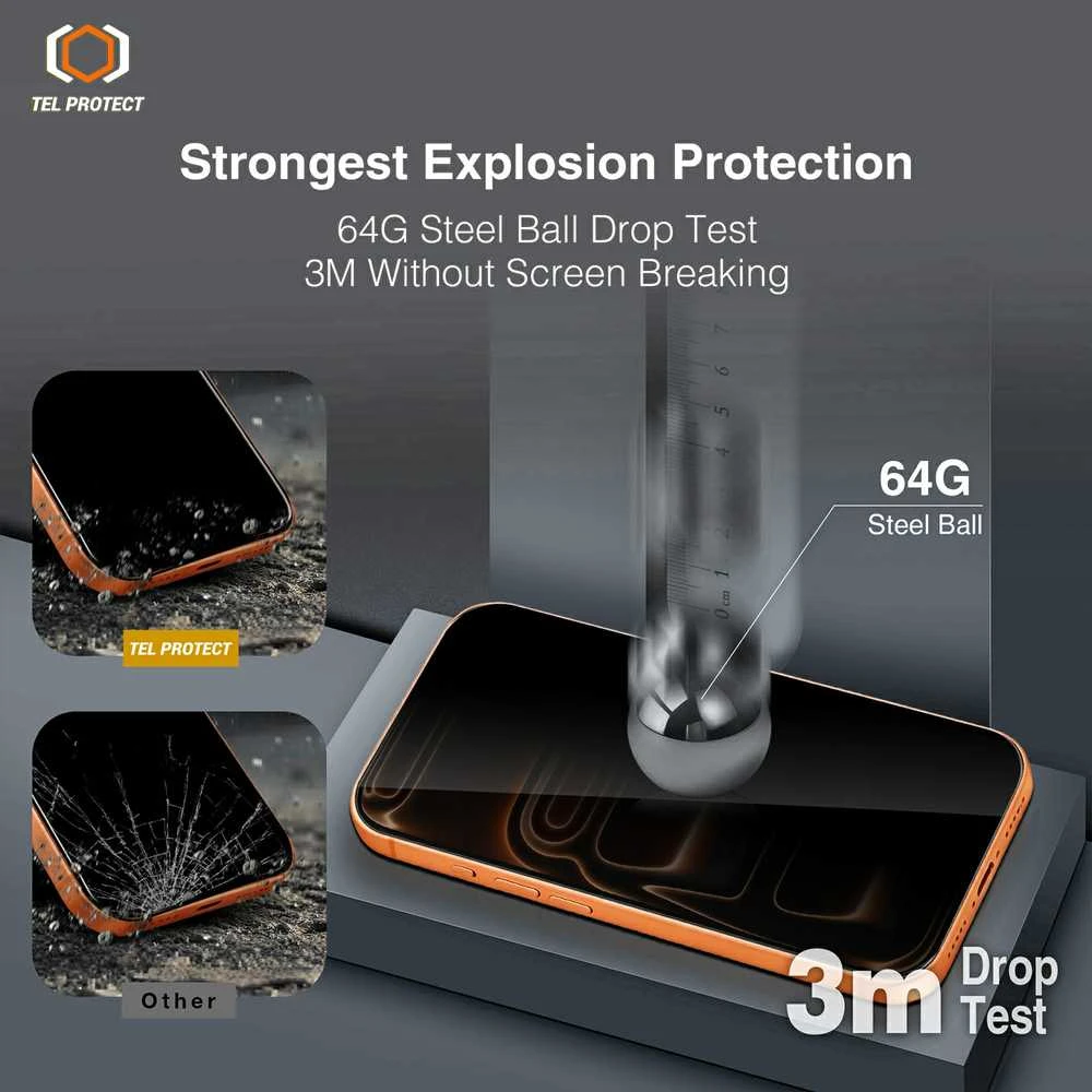 Apsauginis stiklas Tel Protect 10X Privacy DLC su deimantine danga, skirtas iPhone 16 Pro Max