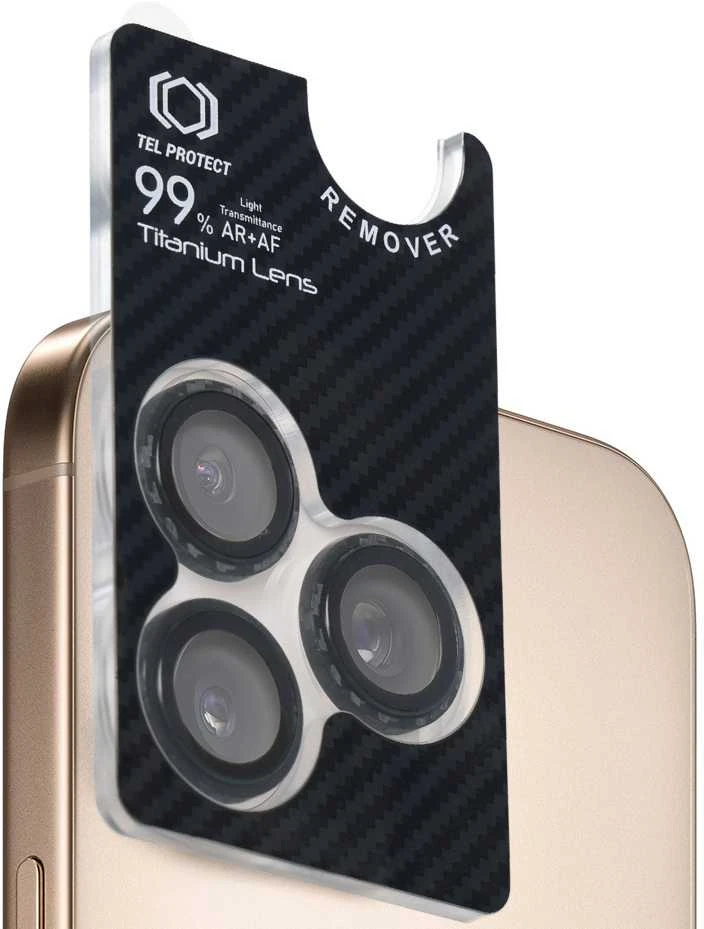 Apsauginis stiklas Tel Protect Titanium Lens 99% AR Aramid Series on camera skirtas Apple iPhone 16 Pro/16 Pro Max (objektyvui 3 vnt)