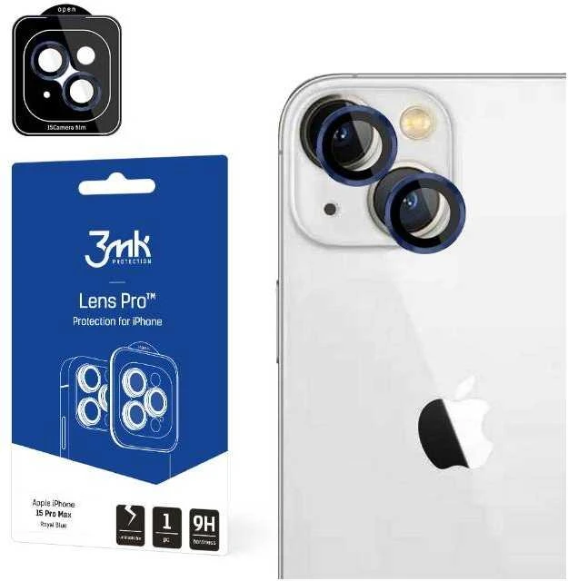 Apsauginis stiklas telefono kamerai Apple iPhone 15 Pro Max 3MK Lens Protection Pro mėlynos spalvos