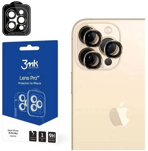 Apsauginis stiklas telefono kamerai Apple iPhone 15 Pro Max 3MK Lens Protection Pro aukso spalvos