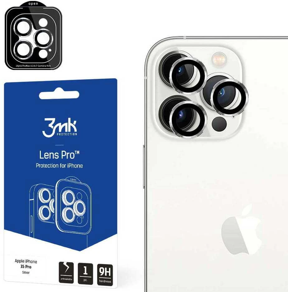 Apsauginis stikliukas kamerai 3mk Lens Pro Apple iPhone 15 Pro sidabrinis
