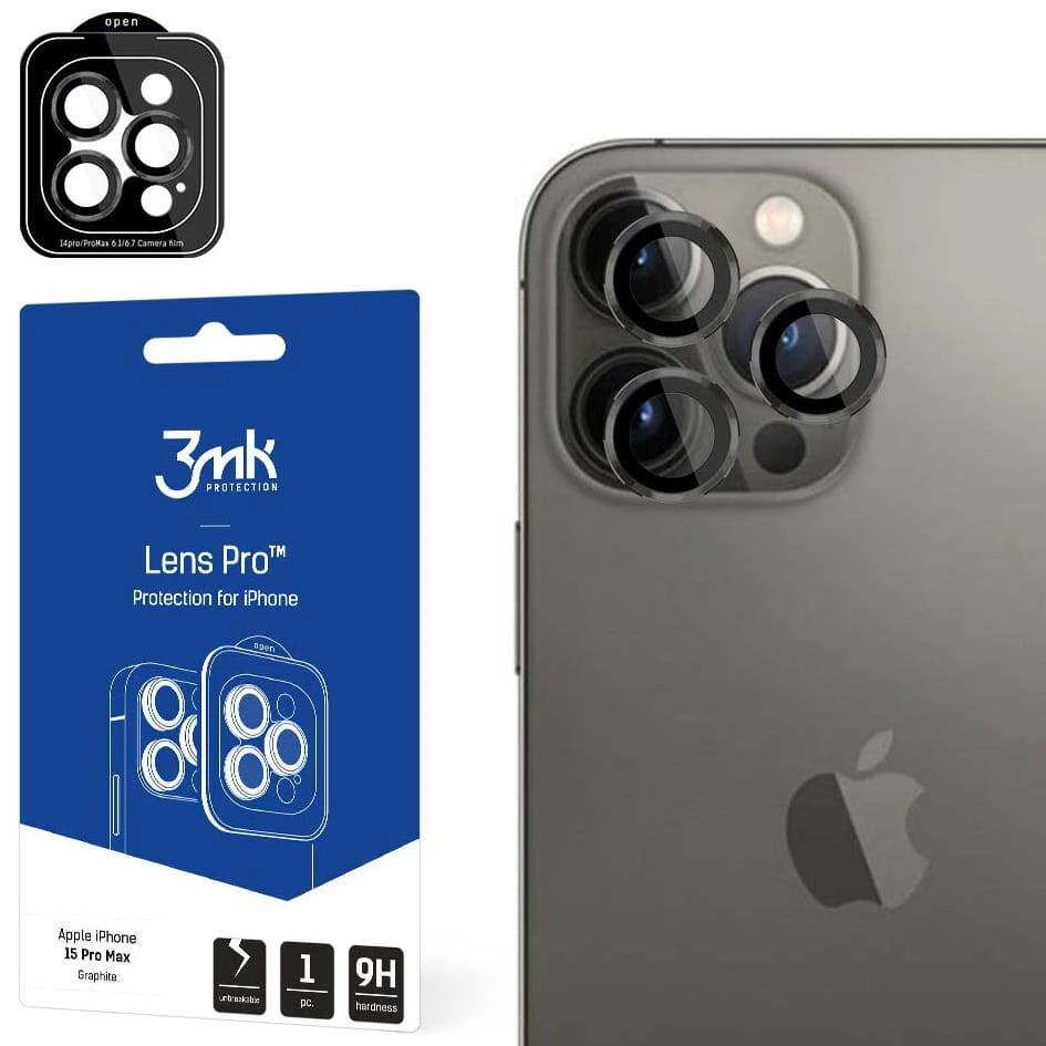 Apsauginis stikliukas kamerai 3mk Lens Pro Apple iPhone 15 Pro Max juodas