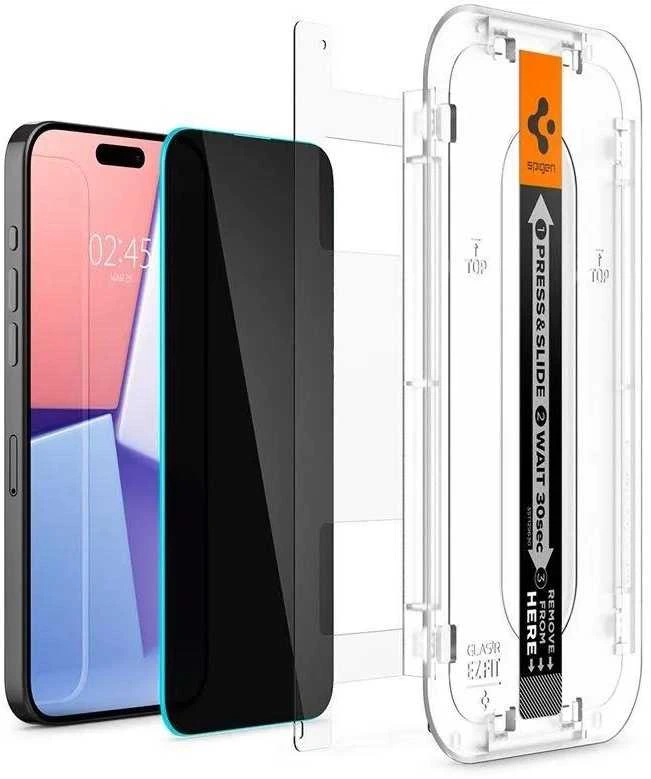 Spigen GLAS.TR EZ FIT Privacy – Apsauginis stiklas with privacy filter skirtas iPhone 15 Pro