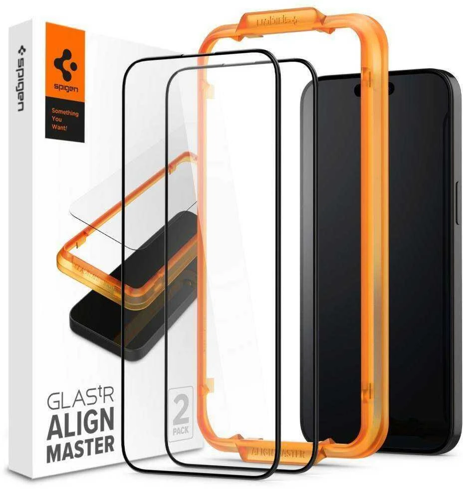 Apsauginis stiklas telefonui Apple iPhone 15 Plus Spigen ALM Glass FC 2-pack juodos spalvos krašteliu