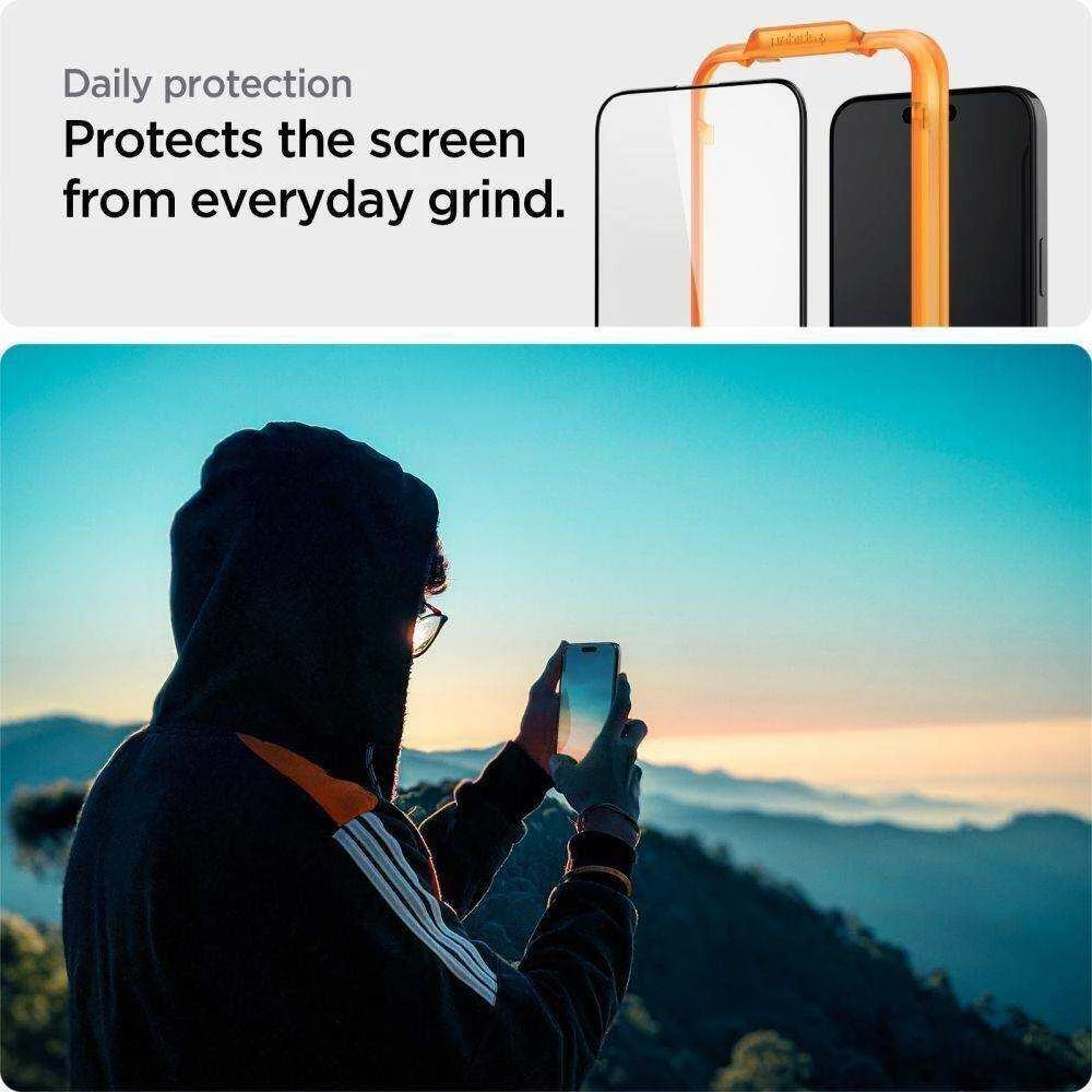 Apsauginis stiklas telefonui Apple iPhone 15 Pro Spigen ALM Glass FC 2-pack juodos spalvos krašteliu