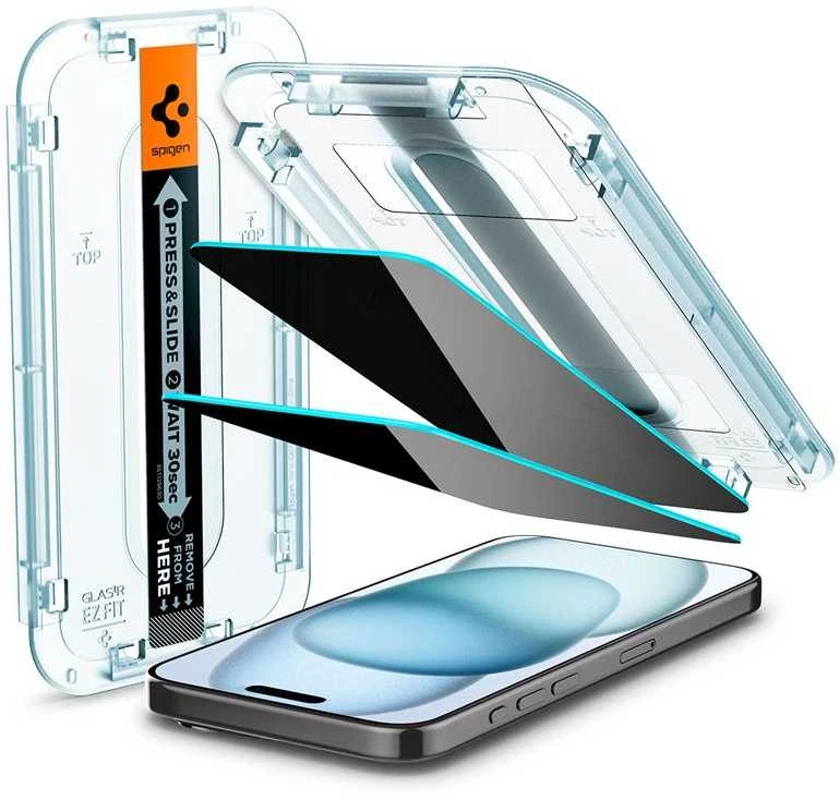 Apsauginis stiklas telefonui Apple iPhone 15 Spigen Glas.tr „EZ Fit” Privacy
