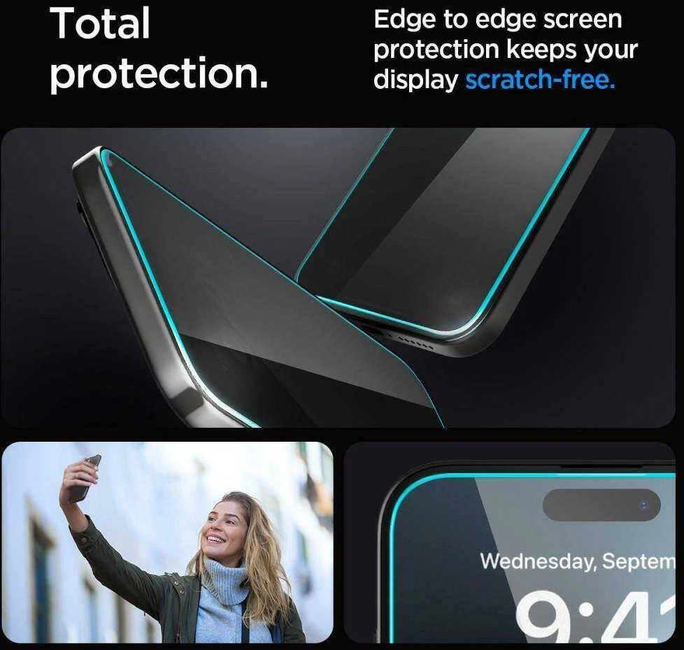 Apsauginis stiklas telefonui Apple iPhone 15 Spigen Glas.tr „EZ Fit” Privacy 2-pack