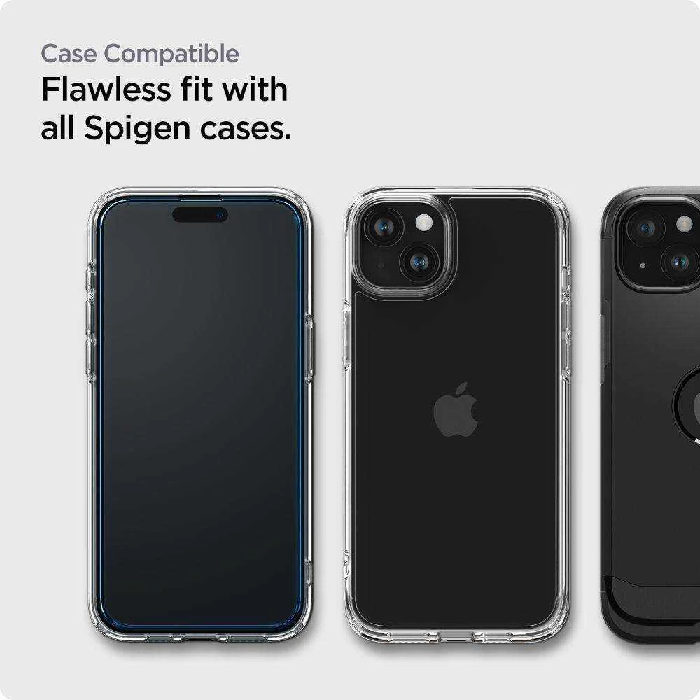 Apsauginis stiklas telefonui Apple iPhone 15 Plus Spigen ALM Glass FC 2-pack juodos spalvos krašteliu