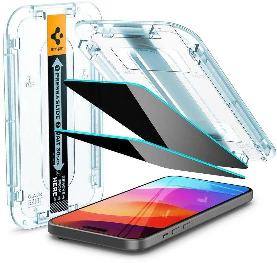 Apsauginis stiklas telefonui Apple iPhone 15 Plus / 16 Plus Spigen Glas.tr „EZ Fit” Privacy