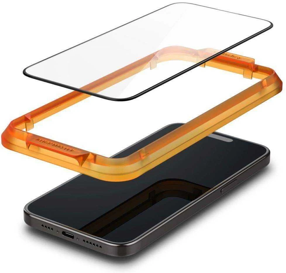 Apsauginis stiklas telefonui Apple iPhone 15 Plus Spigen ALM Glass FC 2-pack juodos spalvos krašteliu