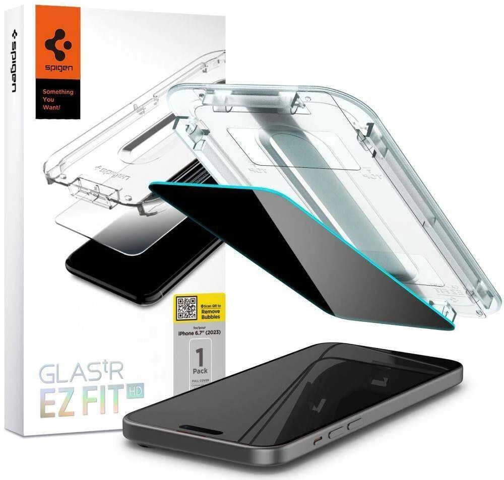 Apsauginis stiklas telefonui Apple iPhone 15 Plus / 16 Plus Spigen Glas.tr „EZ Fit” Privacy