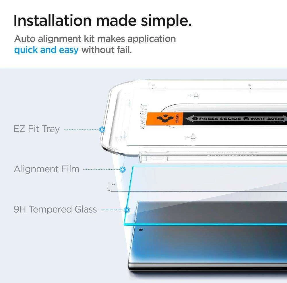 Apsauginis stiklas telefonui Samsung Galaxy S24 Ultra Spigen Glas.tr „EZ Fit” 2 vnt. skaidrus