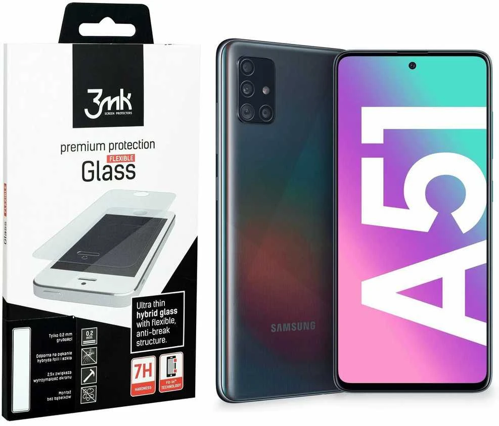 3MK FlexibleGlass Samsung, Galaxy A51, hibridinis stiklas, skaidrus, skaidri ekrano apsauga