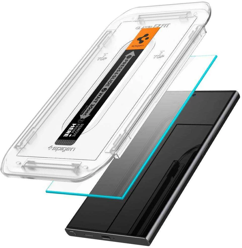 Apsauginis stiklas telefonui Samsung Galaxy S24 Ultra Spigen Glas.tr „EZ Fit” 2 vnt. skaidrus