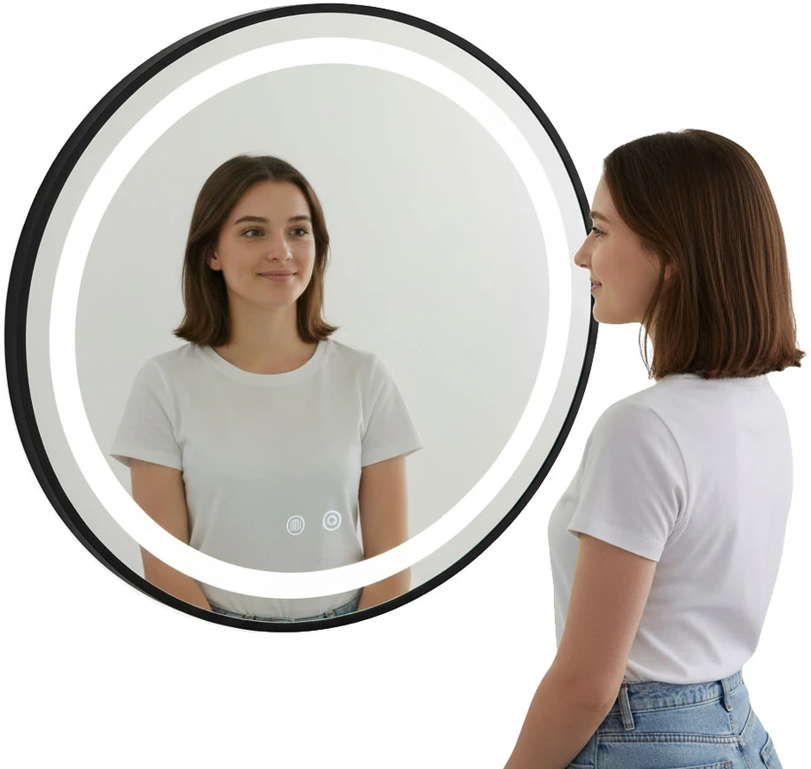 Apvalus LED vonios veidrodis, montuojamas ant sienos, 60 cm, 3 spalvų, jutiklinis jungiklis, ryškumo reguliavimas, ModernHome