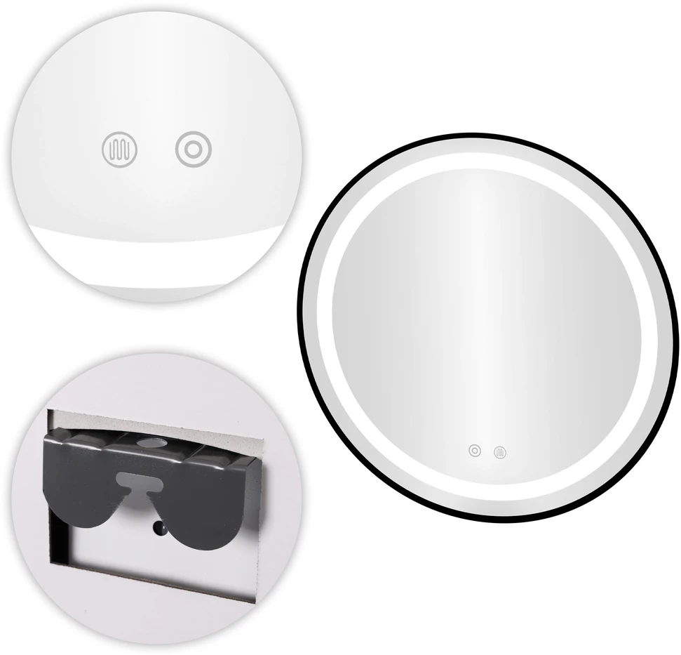 Apvalus LED vonios veidrodis, montuojamas ant sienos, 60 cm, 3 spalvų, jutiklinis jungiklis, ryškumo reguliavimas, ModernHome